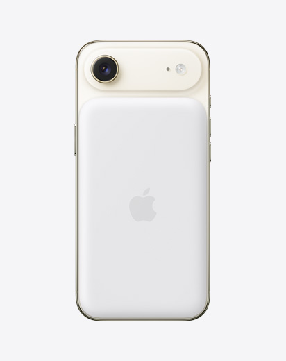 iPhone Air, ภายนอกด้านหลัง, สีทองอ่อน, ติดแบตเตอรี่ MagSafe อยู่
