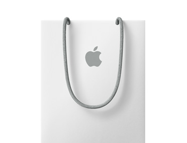 白色 Apple 購物袋,靠近頂端有 Apple 標誌