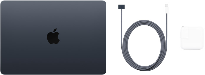 MacBook Air รุ่น 13 นิ้ว, สาย USB-C เป็น MagSafe 3 และอะแดปเตอร์แปลงไฟ USB-C แบบพอร์ตคู่ขนาด 30 วัตต์