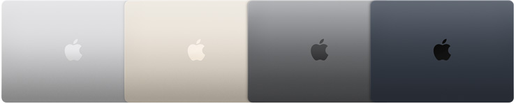 Vista exterior de cuatro modelos de MacBook Air en los cuatro acabados disponibles