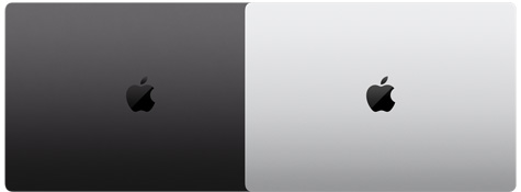 Kahden 16 tuuman MacBook Pro ‑mallin ulkopinnat, joista näkyvät kaksi saatavilla olevaa värivaihtoehtoa
