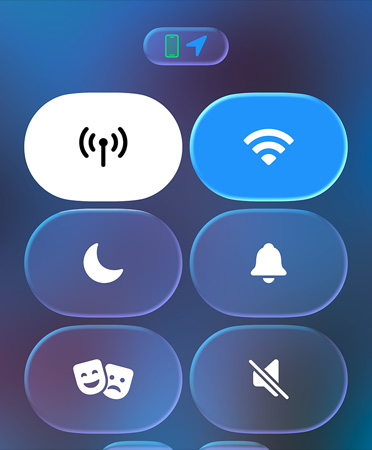 Translucent Control Centre icons refract the blurred background