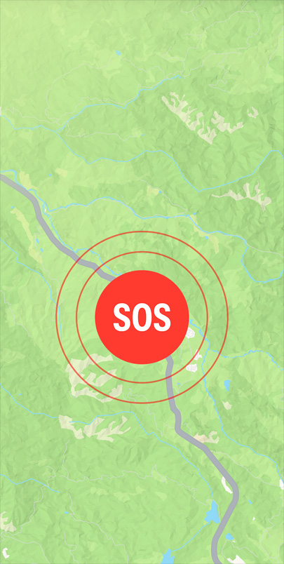 Symbol funkcji Alarmowe SOS pokazany na trasie w aplikacji Mapy Apple.