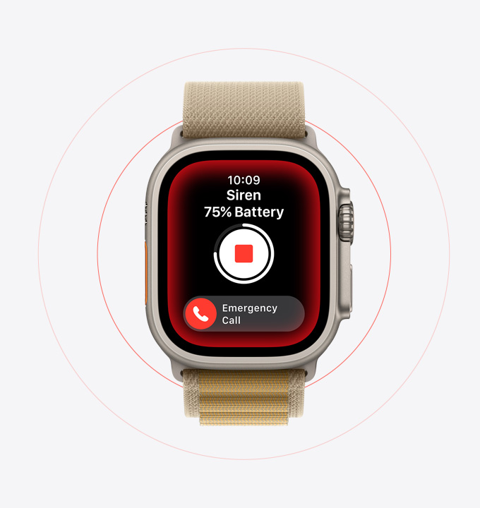 Siren being used on an Apple Watch Ultra 2.