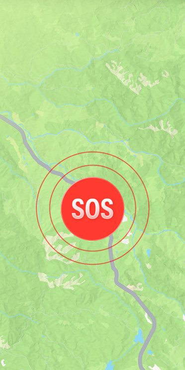 SOS d’urgence en haut d’une route dans Apple Plans.