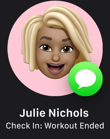 Un memoji con el icono de Mensajes indicando un Aviso de Llegada