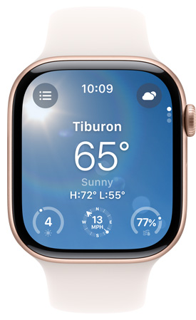 Écran d’Apple Watch affichant l’app Météo