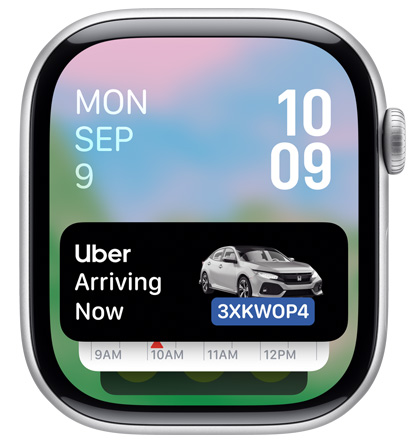 En Apple Watch-skærm, der viser en widget for Uber-appen