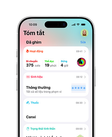 Tóm tắt sức khỏe được ghim trên iPhone