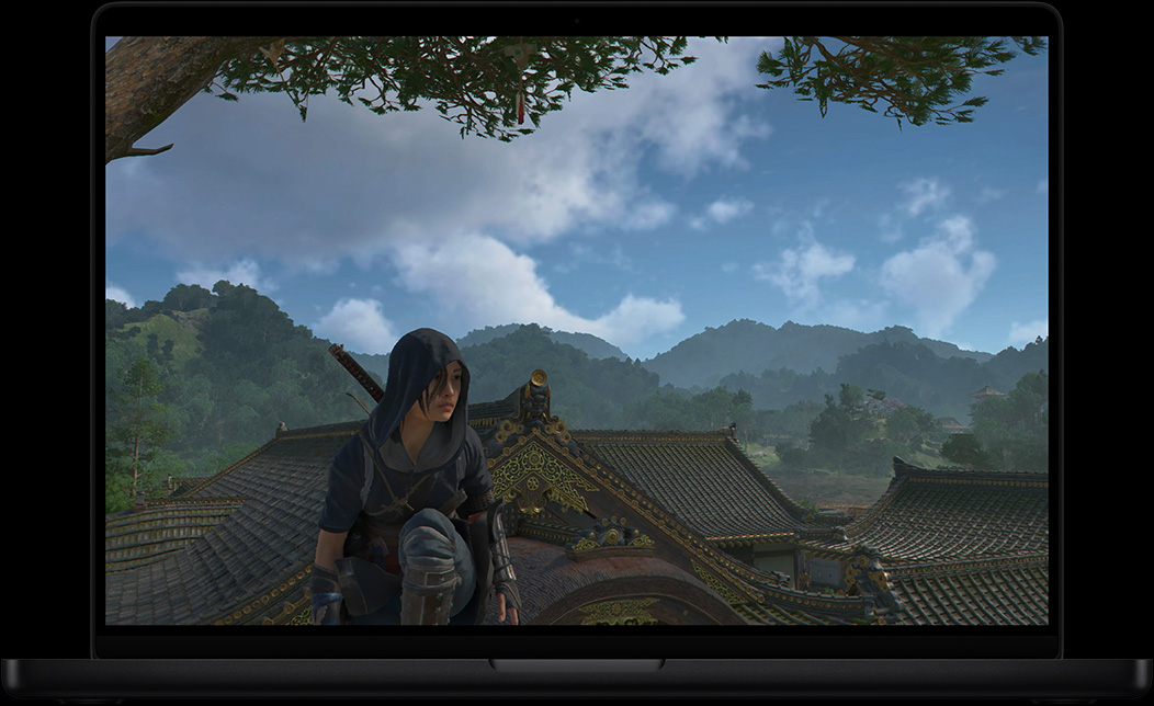 Screen of MacBook Pro of the video game Assassin's Creed Shadows